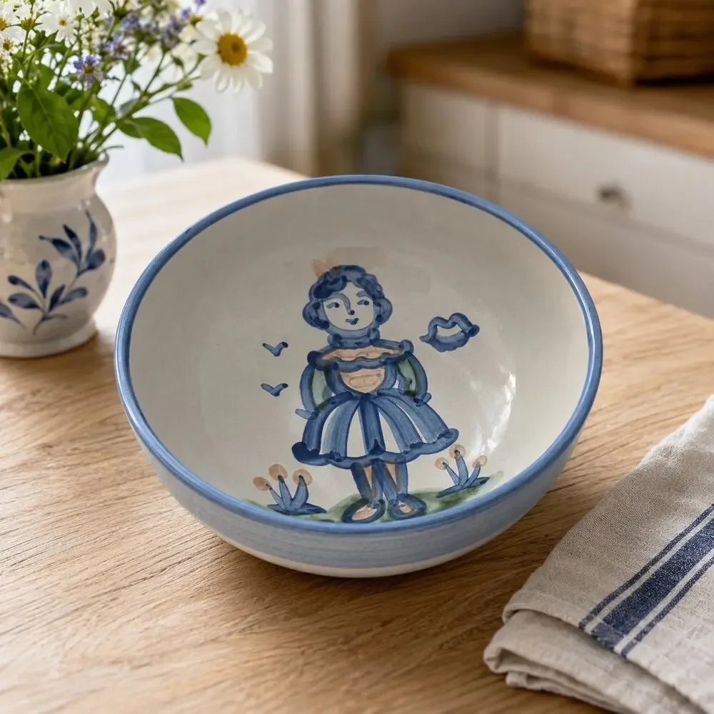 M.A. Hadley Girl Serving Bowl 8 Inch Hand Painted Stoneware Folk Art